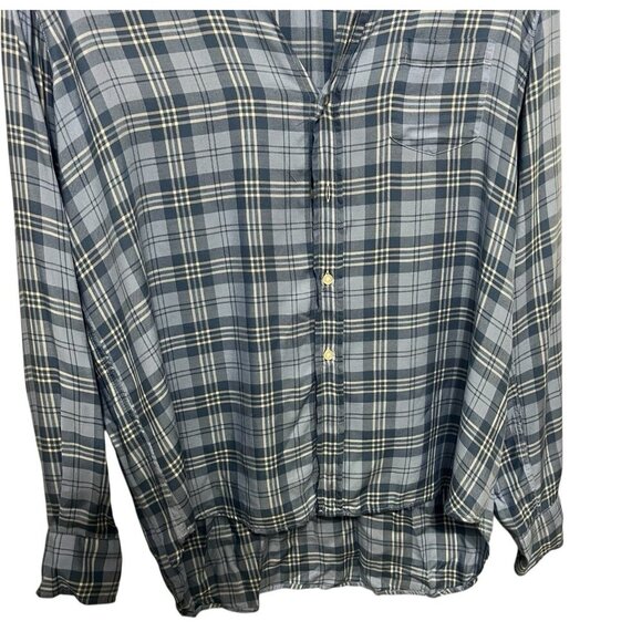 Frank & Eileen Relaxed Button Up Shirt Blue Plaid Size M Roll Up Sleeves - Picture 5 of 9